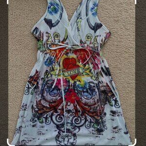 Ed Hardy by Christian Audigier Women’s Tattoo Print Dress 'Love' Y2K,‎ Large